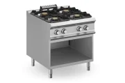 Kuchnia gazowa z nowymi palnikami FLEX BURNERS o mocy 7 kW i 11 kW, na podstawie z trzech stron zamkniętej - kod FB98AXL Wariant podstawowy