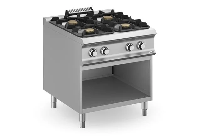Kuchnia gazowa z nowymi palnikami FLEX BURNERS o mocy 7 kW i 11 kW, na podstawie z trzech stron zamkniętej - kod FB98AXL Wariant podstawowy