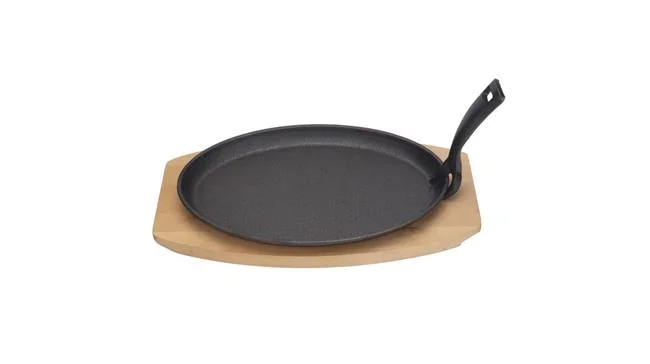 Półmisek żeliwny z drewnianą podstawą i uchwytem, HENDI, czarny, 280x140x(H)30mm Wariant podstawowy