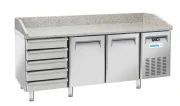 Stół chłodniczy do pizzy 2-drzwiowy z 5 szufladami i blatem granitowym, Arktic, 362L, srebrny, 220-240V/210W, 2025x800x(H)1040mm Wariant podstawowy