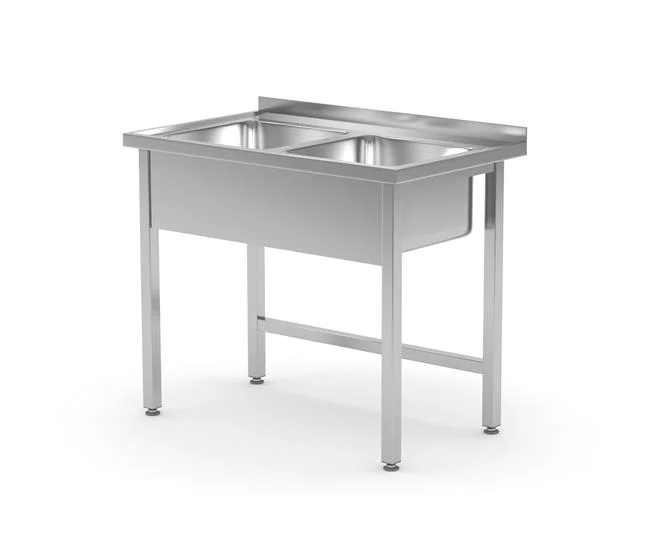 Stół z dwoma zlewami bez półki - spawany, o wym. 1000x600x850 mm Wariant podstawowy