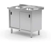 Stół z dwoma zlewami, szafka z drzwiami suwanymi, o wym. 1000x600x850 mm Wariant podstawowy