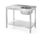 Stół ze zlewem 1-komorowym i półką – skręcany, głębokość 600 mm, HENDI, Kitchen Line, Lokalizacja komory - po prawej Wariant podstawowy