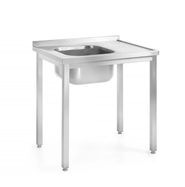 Stół ze zlewem 1-komorowym – skręcany, głębokość 600 mm, HENDI, Kitchen Line, Lokalizacja komory - po lewej, 1000x600x(H)850mm Wariant podstawowy