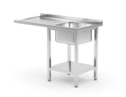 Stół ze zlewem, półką i miejscem na zmywarkę lub lodówkę - skręcany, HENDI, prawy, 1200x700x(H)850mm Wariant podstawowy